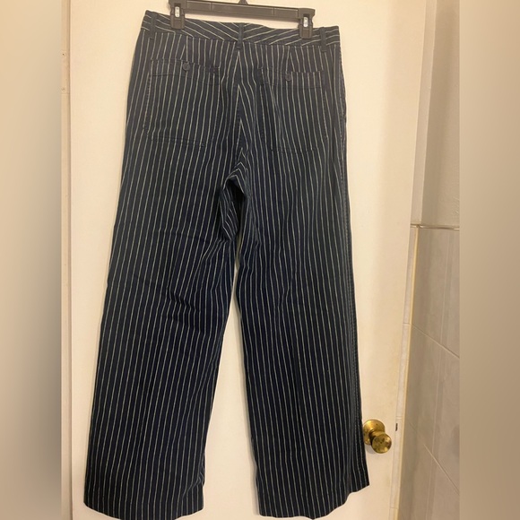 Vintage Ralph Lauren linen blend blue pinstripe wide leg trouser pant 8 women’s - Picture 5 of 8
